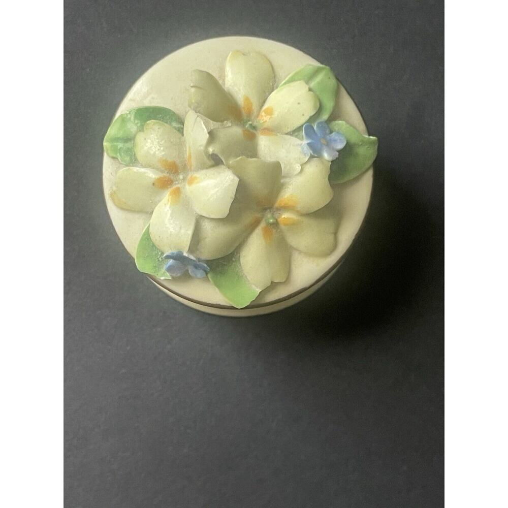 Staffordshire Porcelain Mini Trinket Box Porcelain Flowers Garden Retro England